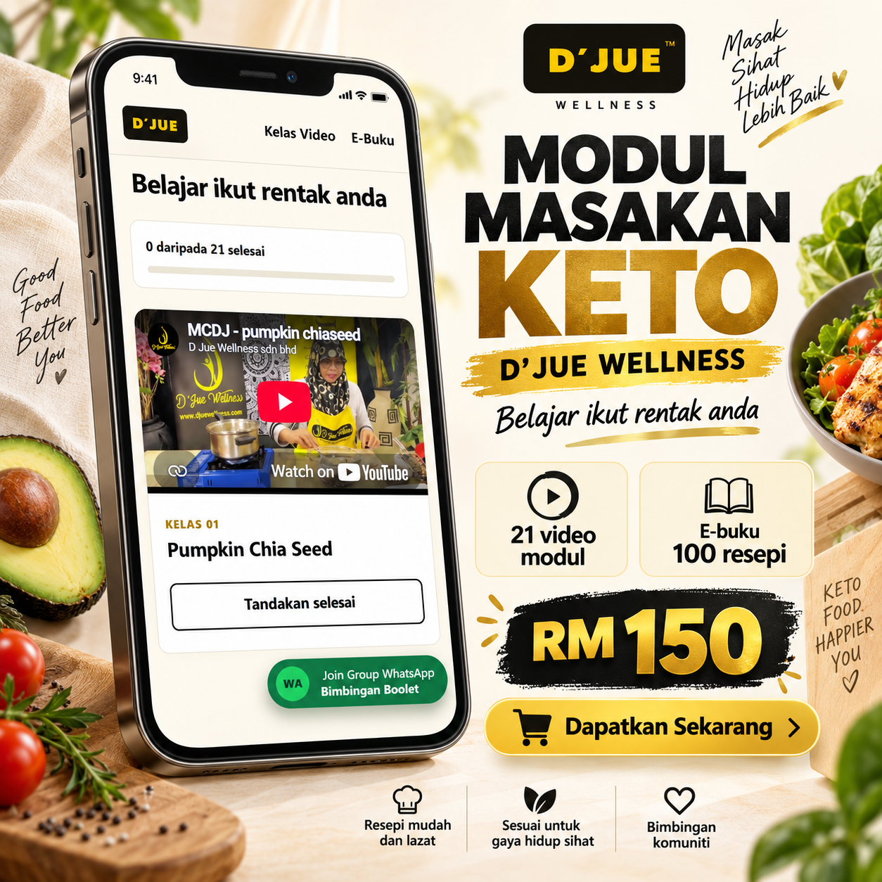 MODULE ONLINE MASAKAN PERCUMA 100 RESEPI KETO - RM 150